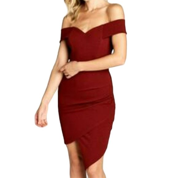 Style Rack Dresses & Skirts - Style Rack Metallic Off-the-shoulder Asymmetrical Hem Mini Dress Wine Large NWT